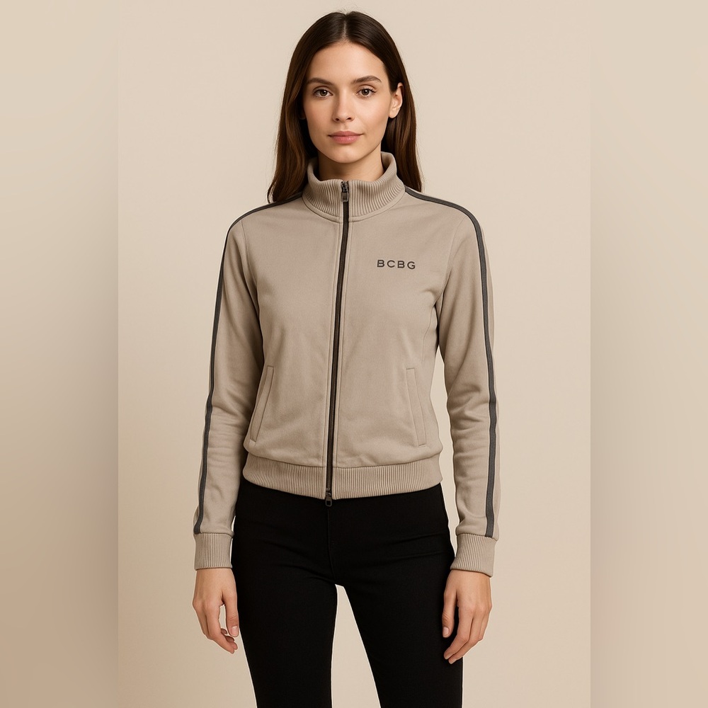 BCBG Maxazria Tan Y2K Track Jacket Size S